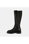 Women's Black Leather Boots with Metal Buckle Detail - 3