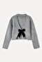 Women's Gray Melange Loose Fit Pullover with Ribbon Detail - 2