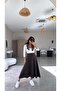Brown Diagonal Fabric Bell Skirt - 5