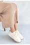 Tawen Beige Leather Lace-Up Sneakers - 3