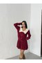 Women's Burgundy Stylish Collar Blouse Skirt Bottom Top Knitwear Set - 5
