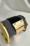 Black Textured Leather and Gold Color Metal Detailed Bracelet (22cm) - 4
