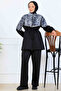 Leopard Patterned Scuba Double Suit N5357 Black