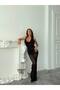 Beaded Sequin Special Design Maxi Length Degaje Collar Dress