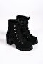 Emma Lace-Up Zippered Orthopedic Sole Heeled Suede Women's Boots Sst - Black - 4