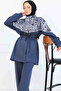Leopard Patterned Scuba Double Suit N5357 Anthracite - 4