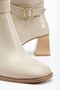 Women's Beige Skin Blunt Toe Below-Knee Heeled Boots - 5