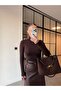 Stand-Up Collar Brown Transparent Blouse - 3