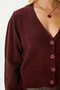 Women's Bold Soft Texture V-Neck Burgundy Knitwear Cardigan 70148 - 3