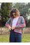 Hexagon Motif Knit Cardigan, Multi-Colored Hand Knit Cardigan - Pink, Blue, Green - 3