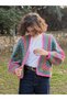 Hexagon Motif Knit Cardigan, Multi-Colored Hand Knit Cardigan - Pink, Blue, Green - 2