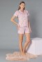 Buttoned Short Sleeve Shorts Set - Summer Floral Pattern Soft Milan Fabric - M, L, Xl, XXL Popp - 4