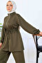 Bead Detailed Scuba Double Suit N5361 Khaki - 4