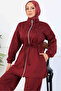 Bead Detailed Scuba Double Suit N5361 Burgundy - 2