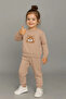 Girl's Transitional Cute Teddy Bear Embroidered 100% Cotton 2-Piece Children's Tracksuit Set