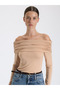 Beige Draped Shoulder Blouse - 2
