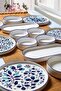 طقم فطور عرقي أزرق قابل للتكديس مكون من 14 قطعة لـ 6 أشخاص - طقم تقديم فاخر للإفطار - 2