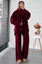Knitted Suit with Layered Sleeves and Ripped Detail Design – Burgundy - 5