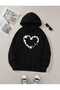 Flower Heart Fashion Print Design Trend Oversize Hooded Sweatshirt
