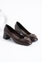 Rosira Women's Buckle Detailed Genuine Leather Heeled Shoes Brown - 3