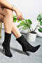 Women's Back Zippered Suede Stone Stylish Heeled Women's Boots & Boots - 2