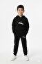 Running leopard print kids' hooded premium compact sweatshirt tracksuit set with pockets and drawstring. - 2