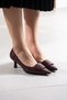 Zelia Women's Stiletto Short Heeled Shoes Burgundy Crocodile - 2