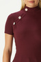 Women's Shine Gold Buttoned Half High Neck Short Sleeve Burgundy Ribbed Cotton Blouse - 3