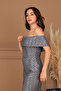 Beaded Tulle Strapless Pencil Long Dress - Gray - 4