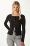 Young Cool Buttoned Long Sleeve Black Blouse - 3
