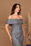 Beaded Tulle Strapless Pencil Long Dress - Gray - 3