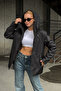 Women's Black Double Pocket Hooded Coat