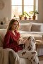 Women's Buttoned Long Sleeve Teddy Bear Patterned Milan Fabric Women's Set - 2