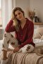 Women's Buttoned Long Sleeve Teddy Bear Patterned Milan Fabric Women's Set