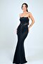 Women's Strapless Gathered Front Lined Glitter Long Dress - 3