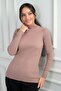 Women's Turtleneck Basic Ribbed Sleeves Button Detailed Sweater - 3