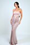 Women's Strapless Gathered Front Lined Glitter Long Dress - 3