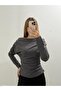 New Product Drape/Ruching Detail Flowy Neckline Knitted Crepe Fabric Long Sleeve Blouse 0031 - 2