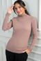 Women's Turtleneck Basic Ribbed Sleeves Button Detailed Sweater