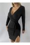Women's Long Sleeve Double Breasted Collar Lace Detail Acrylic Mini Length Dress - 7