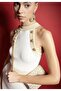 Luxury Model Gold Knitwear Midi Dress with Button Accessories - 4