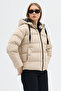 Women's Cream Double Pocket Zippered Water Repellent Fabric Regular Fit Filled Puffer Coat - 4