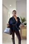 Yonra Dark Blue Belted Poncho Jacket - 4