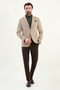 Plain Slim Fit Wool Men's Jacket with Pocket Detail and Handkerchief Detail Beige - 44316.25K - 3