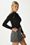 Women's Gloria Gold Buttoned Long Sleeve Black Corduroy Cotton Blouse - 5