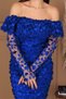 Three-Dimensional Floral Fabric Boat Neck Pencil Dress - COBALT BLUE - 3