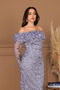 Three-Dimensional Floral Fabric Boat Neck Pencil Dress - GRAY - 4