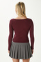 Women's Jesse U-Neck Buttoned Long Sleeve Burgundy Ribbed Cotton Blouse - 5