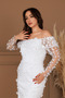 Three-Dimensional Floral Boat Neck Pencil Long Dress - White - 4