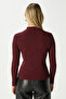 Women's Gloria Gold Buttoned Long Sleeve Burgundy Ribbed Cotton Blouse - 8